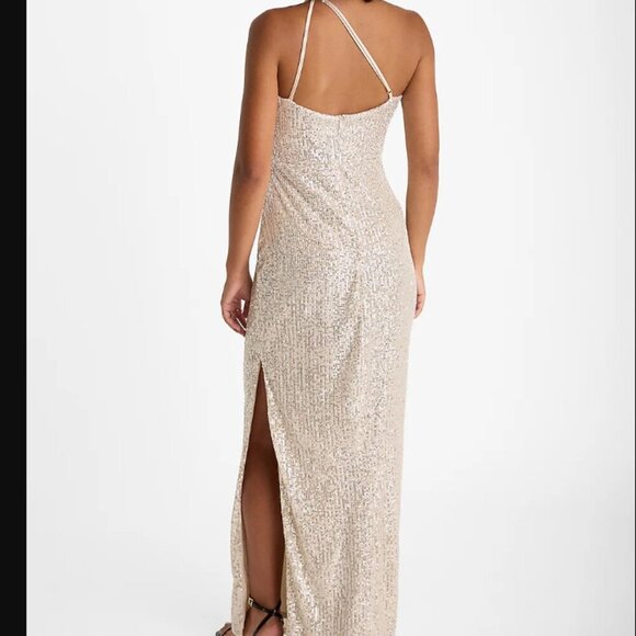 NWT Express Sequin One Shoulder Formal Maxi Dress, Berry Pink, XL - Picture 3 of 4